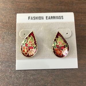 Vintage cloisonne gold tone earrings